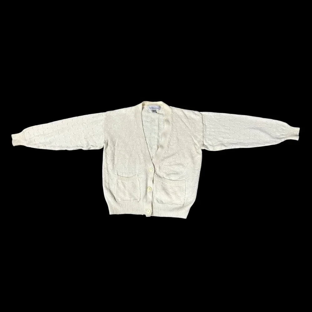 Vintage Cardigan Sweater Karen Scott USA Cotton Pale Yellow Womens Small 1980s - Picture 2 of 9